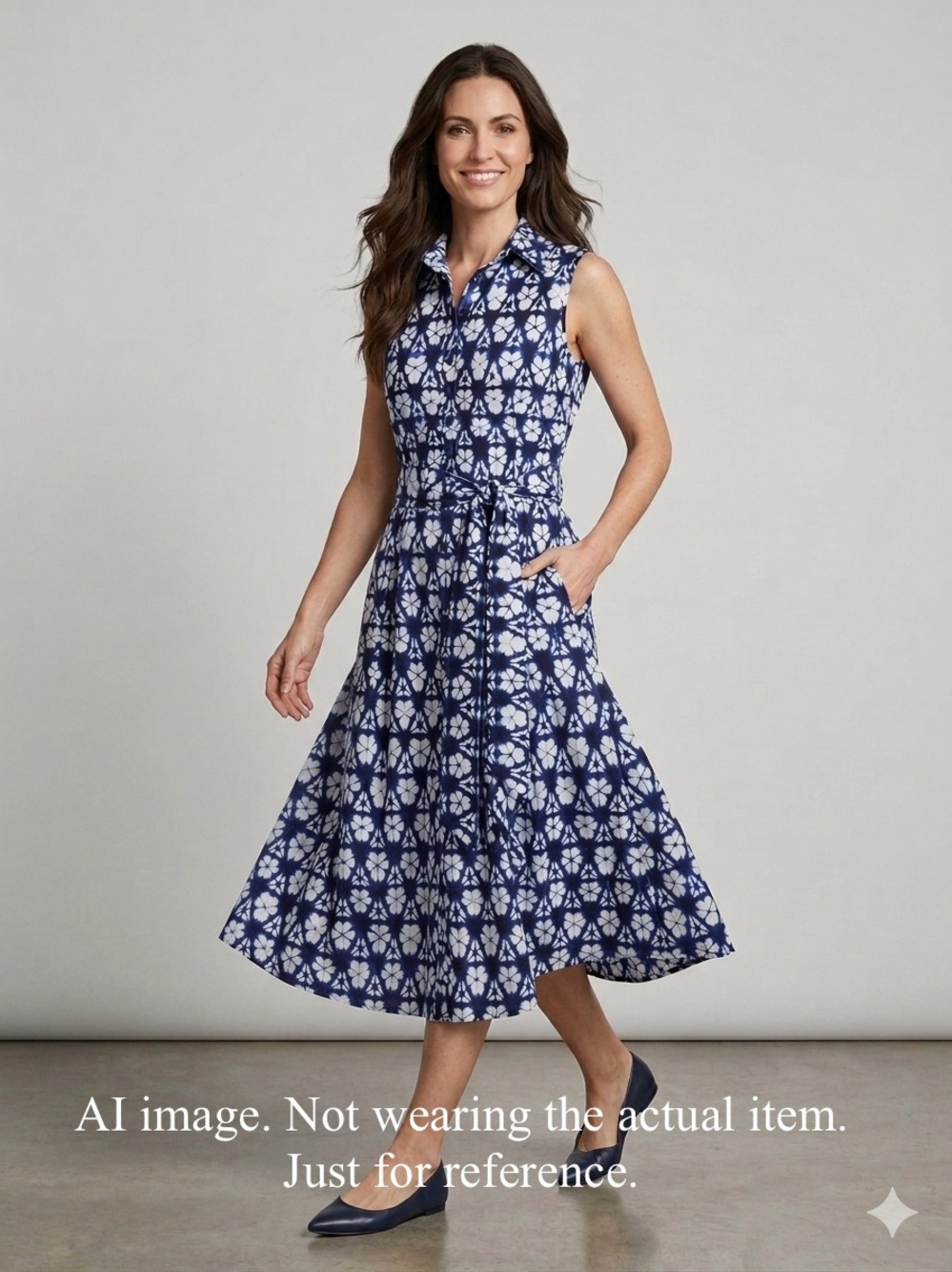SAMANTHA SUNG IKAT DRESS Sleeveless Navy Blue Printed Shirt Dress Size 10